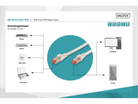 DIGITUS Câble de brassage, Cat. 6, S/FTP, 10,0 m, blanc