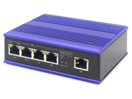 DIGITUS Commutateur industriel Fast Ethernet PoE, 4 ports