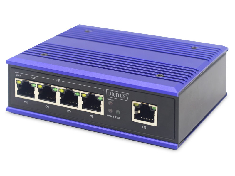 DIGITUS Commutateur industriel Fast Ethernet PoE, 4 ports