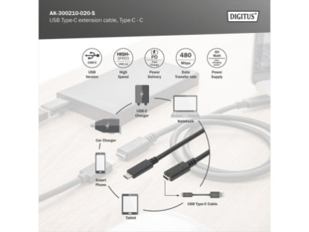 DIGITUS Rallonge USB 2.0, 2,0 m, noir