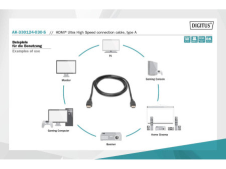 DIGITUS Câble de raccordement Ultra High Speed HDMI, 3,0 m