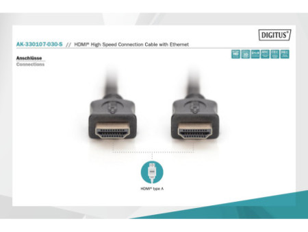 DIGITUS Câble HDMI pour moniteur,fiche mâle 19 broches -