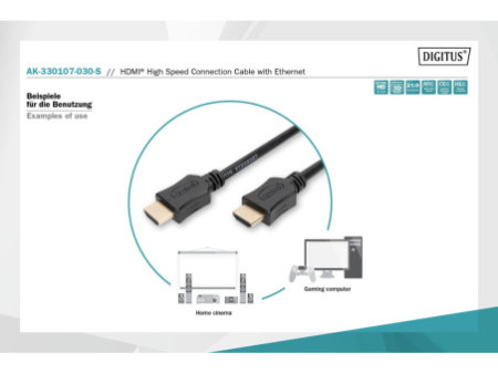 DIGITUS Câble HDMI pour moniteur,fiche mâle 19 broches -