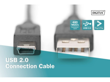 DIGITUS mini câble USB 2.0, USB-A - mini USB-B de 5 broches,