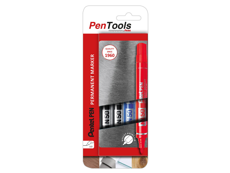 Pentel Marqueur permanent N50, pointe ogive, étui de 4