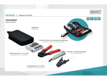 DIGITUS Kit d'outils réseau, sac de transport inclus