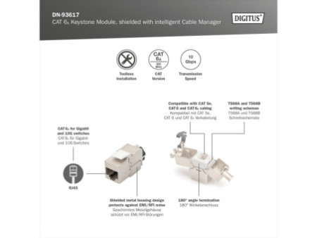 DIGITUS Module Keystone cat.6A, blindé, gris