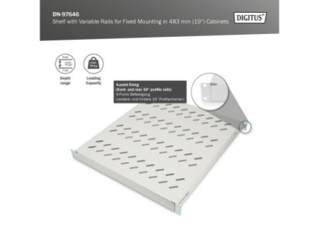 DIGITUS étagère, 1U,profondeur: 500 mm, gris clair