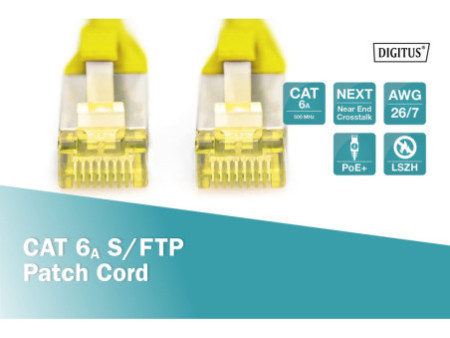 DIGITUS Câble de brassage Cat.6A, S/FTP, 5,0 m, jaune