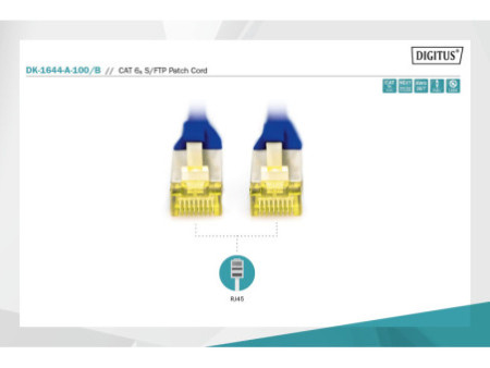 DIGITUS Câble de brassage Cat.6A, S/FTP, 10,0 m, bleu