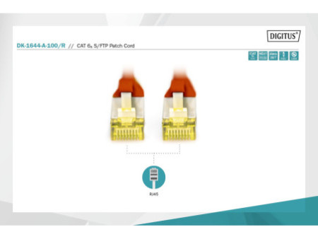 DIGITUS Câble de brassage Cat.6A, S/FTP, 10,0 m, rouge