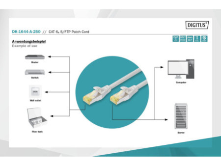 DIGITUS Câble de brassage Cat.6A, S/FTP, 25,0 m, gris