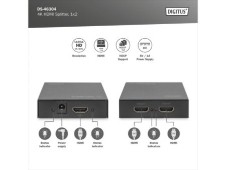 DIGITUS répartiteur 4K HDMI, 2 ports, lecture simultané,noir
