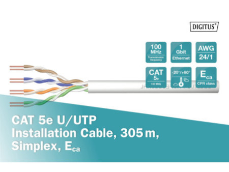 DIGITUS Câble d'installation Cat. 5e, U/UTP, anneau 305 m