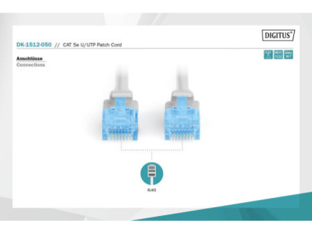 DIGITUS Câble patch, Cat. 5e, U/UTP, 5,0 m, gris