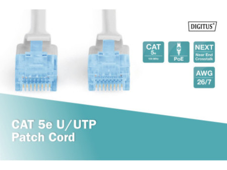 DIGITUS Câble patch, Cat. 5e, U/UTP, 20,0 m, gris