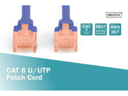 DIGITUS Câble patch, Cat. 6, U/UTP, 0,5 m, bleu