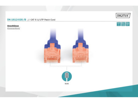 DIGITUS Câble patch, Cat. 6, U/UTP, 2,0 m, bleu