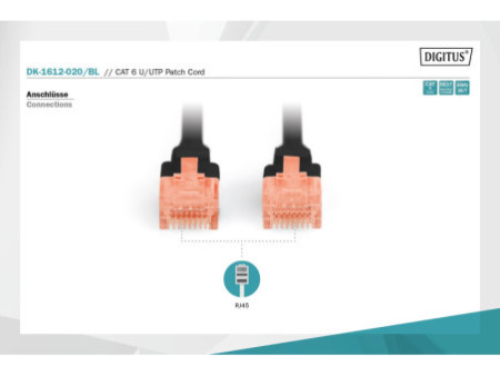 DIGITUS Câble patch, Cat. 6, U/UTP, 2,0 m, noir