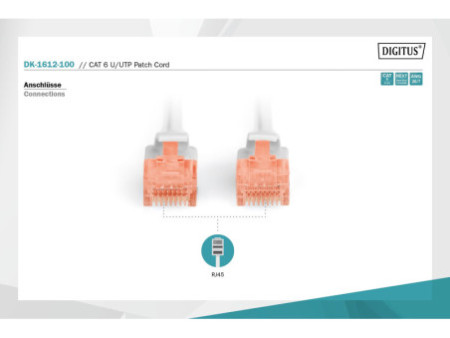 DIGITUS Câble patch, cat. 6, U/UTP,10 m, gris