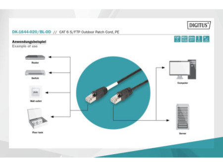 DIGITUS câble Patch Outdoor, cat. 6, S/FTP, 2,0 m, noir