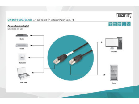 DIGITUS câble Patch Outdoor, cat. 6, S/FTP, 10,0 m, noir