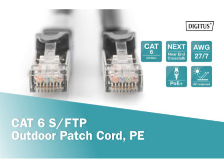 DIGITUS câble Patch Outdoor, cat. 6, S/FTP, 10,0 m, noir