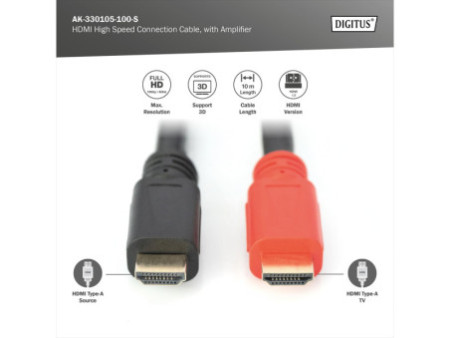 DIGITUS Câble HDMI pour moniteur avec amplificateur, 10,0 m
