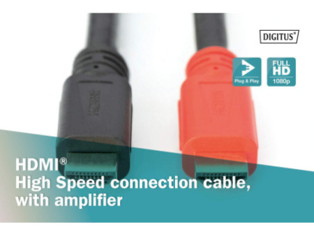 DIGITUS Câble HDMI pour moniteur avec amplificateur, 10,0 m