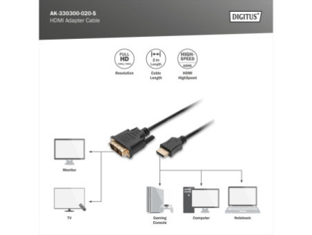 DIGITUS Câble pour moniteur HDMI - DVI-D 18+1, 2,0 m