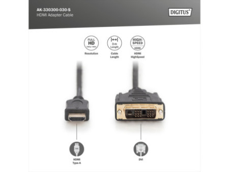 DIGITUS Câble pour moniteur HDMI - DVI-D 18+1, 3,0 m