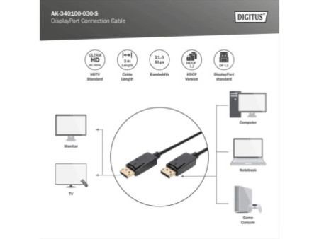 DIGITUS Câble de raccordement DisplayPort, mâle - mâle