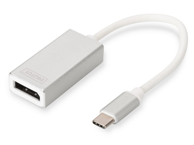 DIGITUS Câble adaptateur, DisplayPort - USB-C, blanc, 20 cm