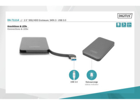 DIGITUS Boîtier pour disque dur 2,5' SATA III, USB 3.0, noir
