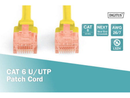 DIGITUS Câble patch, Cat. 6, U/UTP, 2,0 m, jaune