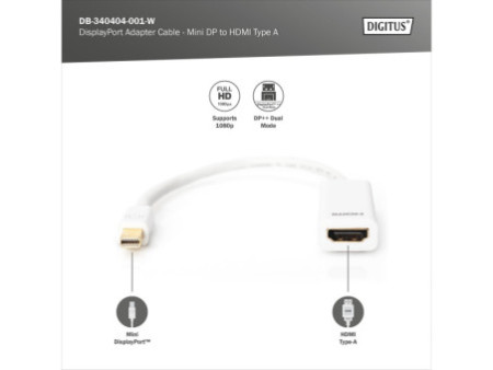 DIGITUS Câble adaptateur, DisplayPort Mini - HDMI Type A,