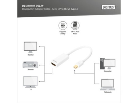DIGITUS Câble adaptateur, DisplayPort Mini - HDMI Type A,