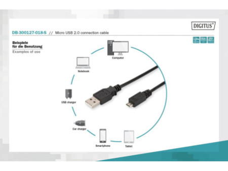 DIGITUS Câble de connexion USB 2.0, USB-A-micro USB-B, 1,8 m