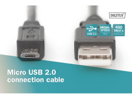 DIGITUS Câble de connexion USB 2.0, USB-A-micro USB-B, 1,8 m