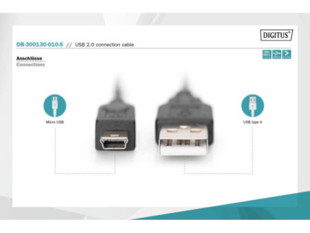 DIGITUS Câble de connexion USB 2.0, USB-A - Mini USB-B, 1,0m
