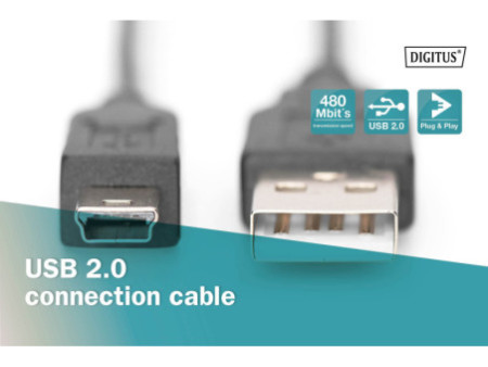 DIGITUS Câble de connexion USB 2.0, USB-A - Mini USB-B, 1,0m