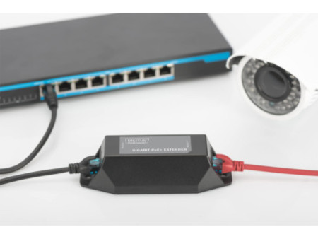 DIGITUS Gigabit PoE + Extender, 100 m, couleur: noir
