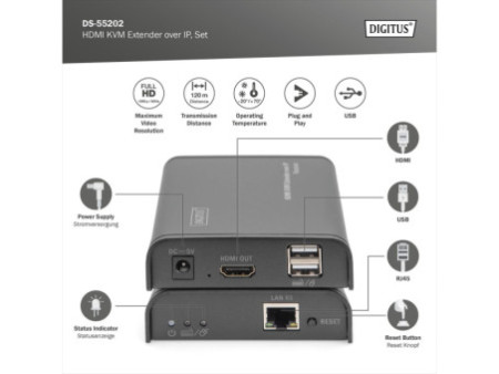 DIGITUS Amplificateur HDMI KVM, Local + Remote, 120 m