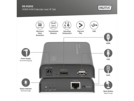 DIGITUS Amplificateur HDMI KVM, Local + Remote, 120 m