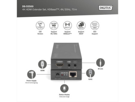 DIGITUS Kit de rallonge 4K HDMI, Local & Remote, 40 m