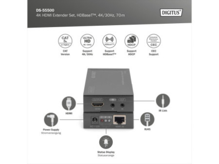 DIGITUS Kit de rallonge 4K HDMI, Local & Remote, 40 m