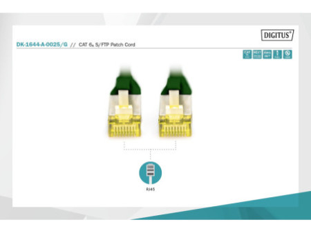DIGITUS Câble de brassage Cat.6A, S/FTP, 0,25 m, vert