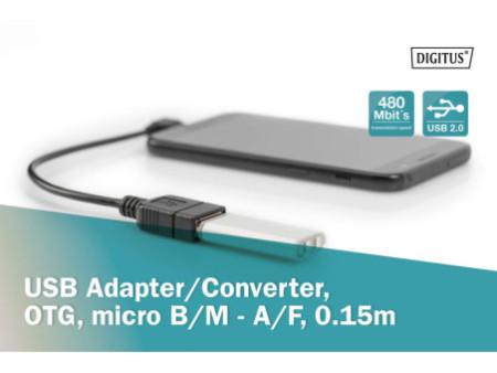 DIGITUS Câble adaptateur USB 2.0, micro USB-B - USB-A, 0,15m