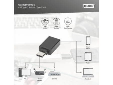 DIGITUS Adaptateur USB, USB-C - USB-A, noir