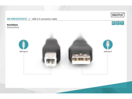 DIGITUS Câble de raccordement USB, USB-A - USB-B mâle, 1 m